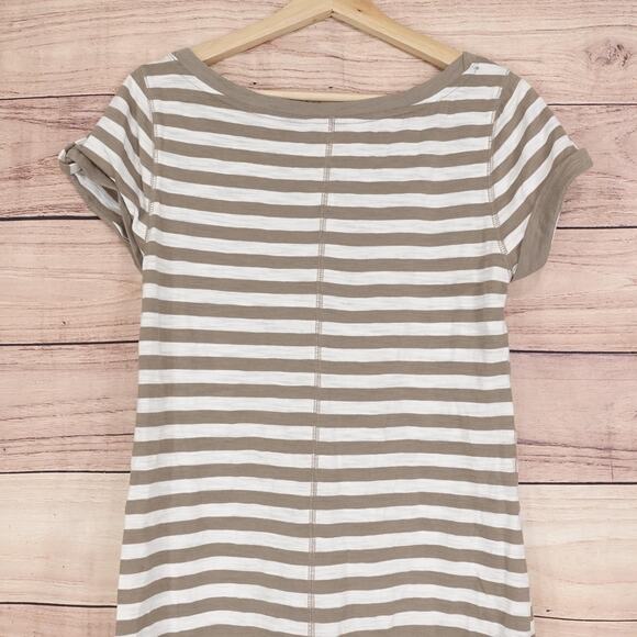 New Banana Republic Dress Womens Medium Beige Stripe Short T-Shirt Cotton Casual - Picture 6 of 11